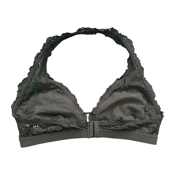 Aerie Lace Halter Bralette Lined Black Wireless Hook & Eye Close Size Large - Picture 6 of 13